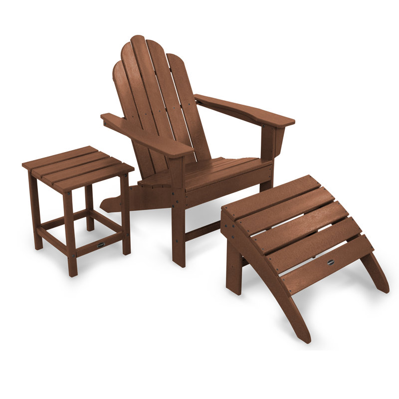 POLYWOOD Long Island Adirondack 3-Piece Set, Teak