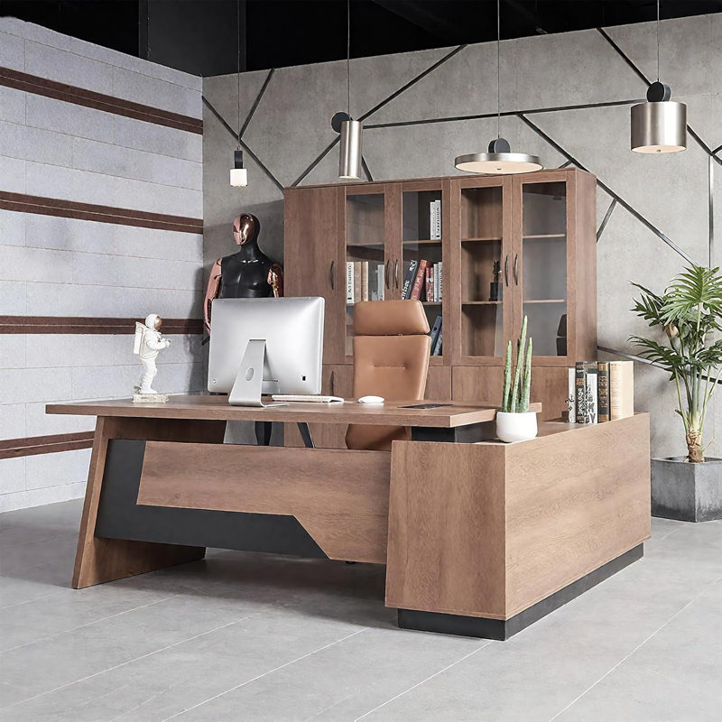 L-Shaped Executive Desk, 70.8"-78.7" Extendable Large Office Desk, Modern Computer Desk Set with Drawers & Storage Shelves, Business Workstation for Home Office