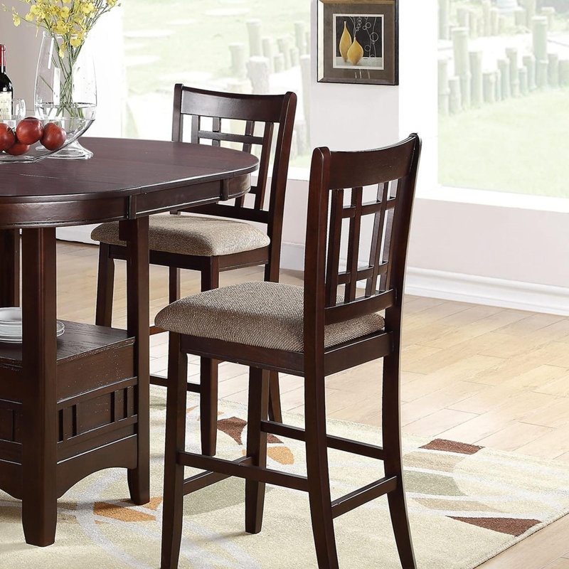 Contemporary Dining Room Counter height 5pc Dining Set Round Table w Leaf & 4x Side Chairs