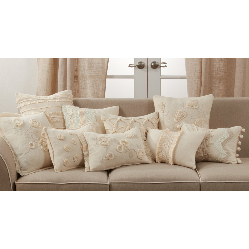 Ivory Cotton Euro Pillow Cover with Floral Applique Design