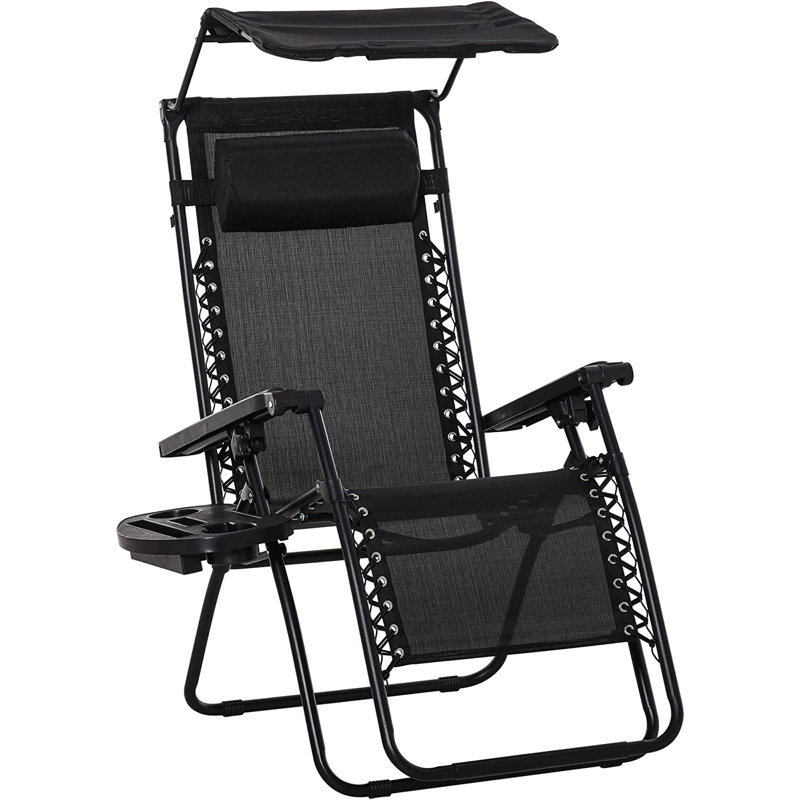 Kusilvak Foldable Reclining Garden Chair Headrest Zero Gravity Black