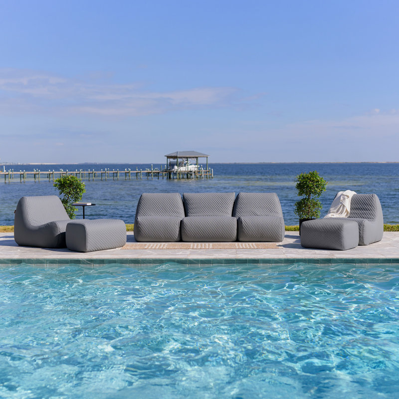 Big Joe Solvana Outdoor Patio Furniture Set, Stitched Weather-Resistant Vegan Leather, 7 Piece Sectional, Moonlit Gray