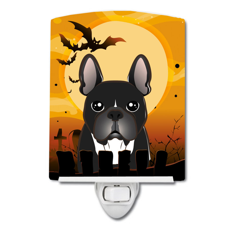 Éclairage de nuit en céramique halloween basset hound, Bouledogue français noir / blanc