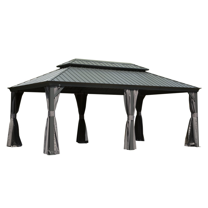Aluminum Galvanized Steel Patio Gazebo with Double Roof Gray, 20 ft x 12 ft