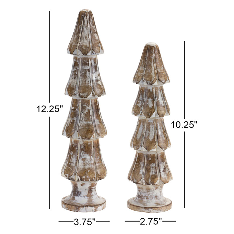 White Washed Wooden Pine Tree (Set of 2)