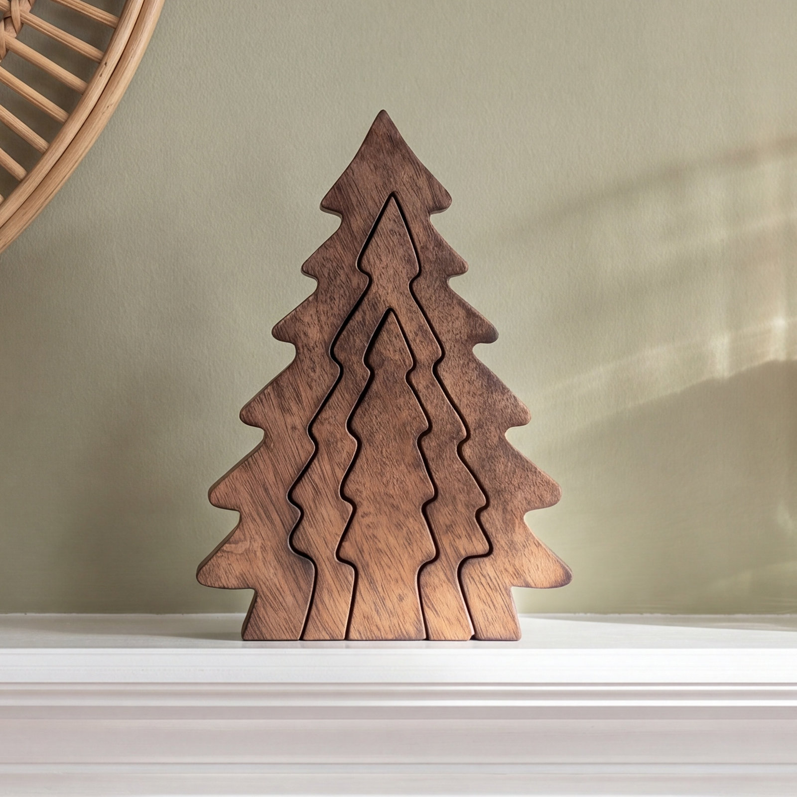 2-Piece Wooden Pine Tree Nesting Set, Brown