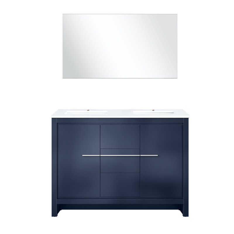 48 po De meuble-lavabo double l 20 po x P 20 po avec surface en marbre et miroir 43 - fermeture en douceur, teinture grattée, options de rangement suffisantes avec comptoir de l 48 po x P 20 po, miroir de 43 po, deux armoires intérieures, trois