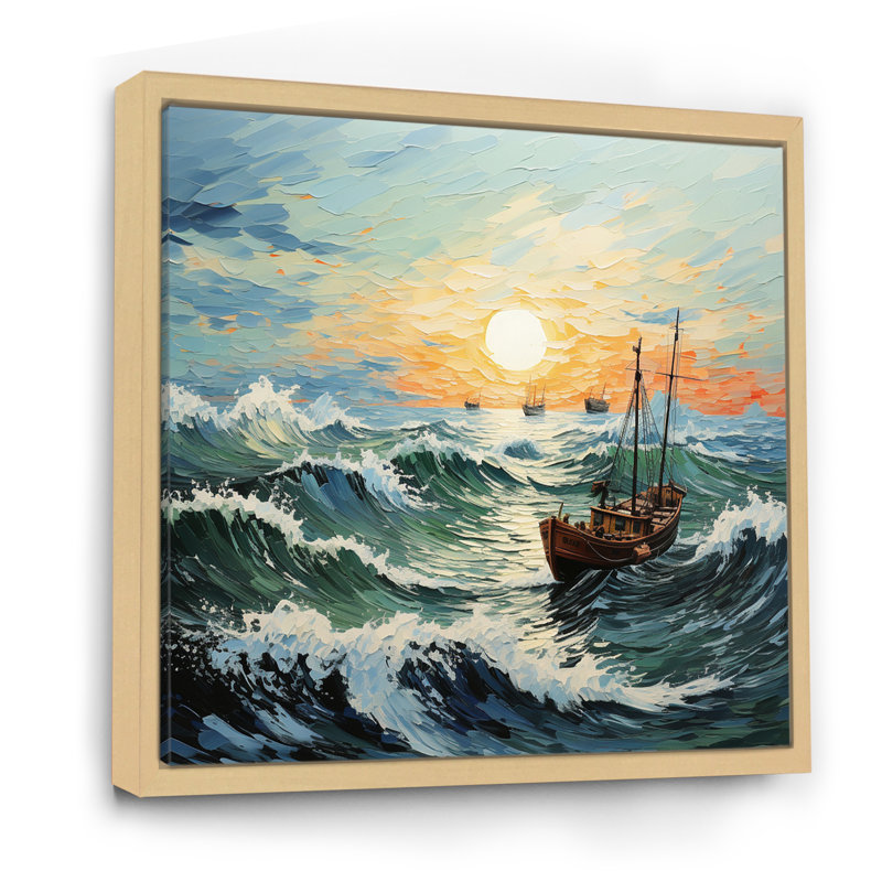 Paysage marin de Vangogh avec pêche I, H 16 po x l 16 po x P 1 po, Cadre naturel flottant