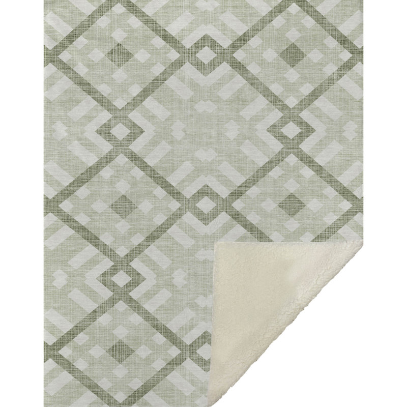 Addison Machine Washable Sherpa ASB616 Geometric Throw Blanket, Aloe