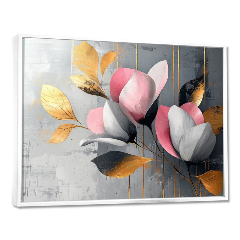 Medders - Floral Large Wall Art, Cadre flottant, H 24 po x l 32 po, Blanc