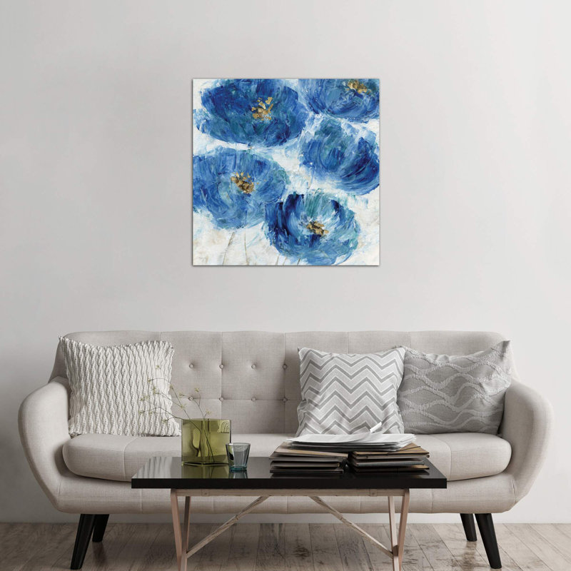 Blue Floral Fleck by Katrina Craven - Wrapped Canvas Painting, 93.98 cm H x 93.98 cm W x 3.175 cm D