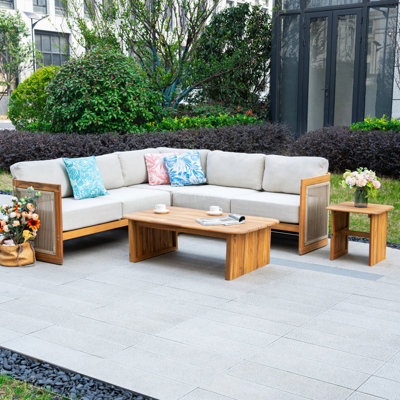 Ensemble de conversation modulaire de patio pour 5 personnes avec coussins Acacia
