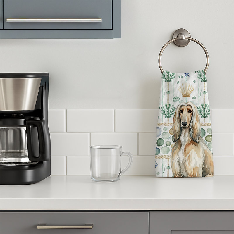 Afghan Hound Coastal Sea Glass Kitchen Towel, Afghan Hound