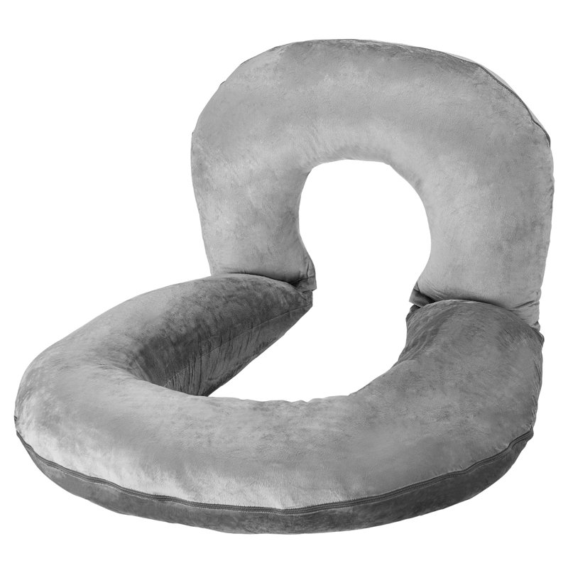 Coussin de lecture, coussin de siège en forme de U de grande taille, coussin de lit lavable avec velours doux, coussin de dossier, idéal pour lire, jouer, se reposer, travailler, gris