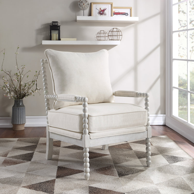 Fletcher 26.75" Wide Armchair, Ivory White 100% Polyester, Antique White