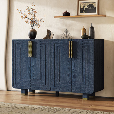 Buffet rétro 54 po avec rangement, armoire rétro à 4 portes cannelées avec tablettes réglables pour la salle à manger, la cuisine et le salon