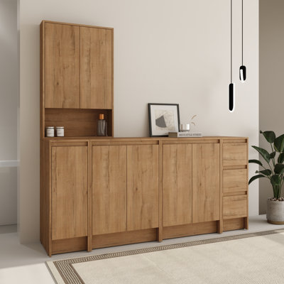  Bellmead 72" Drawers & Doors Modern Accent Cabinet Living Room & Bedroom & Hallway Storage Cabinet, Wood Finish