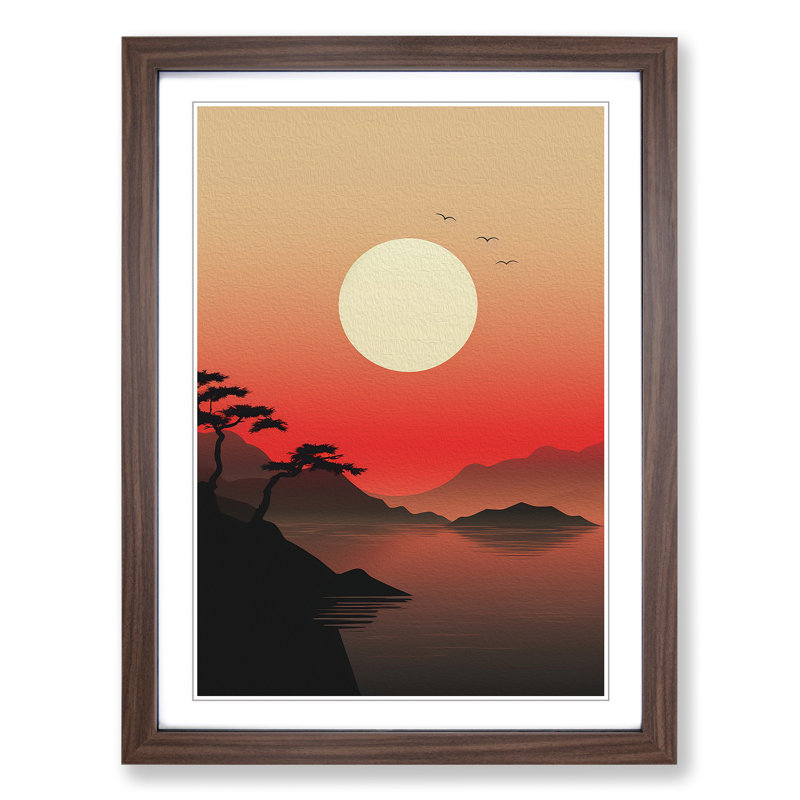 Japanese Sunset Minimalism - Framed Print, 64cm H x 46cm W x 2cm D, Walnut Framed