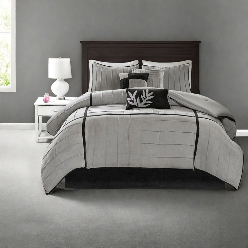Luxurious Faux Suede Bedding Sets, Polyester, Calm Grey Comfort For Home