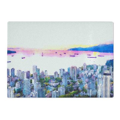 Tempered Glass Vancouver Canada Skyline Painting Chopping Board