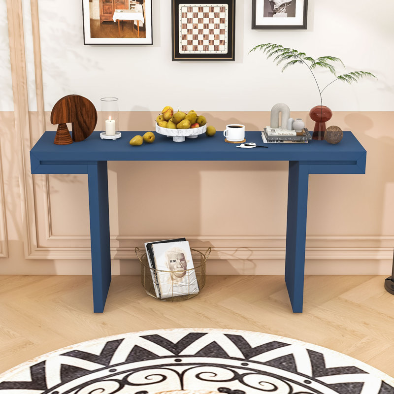 Console moderne avec finition peinte lisse, pieds réglables, Marine