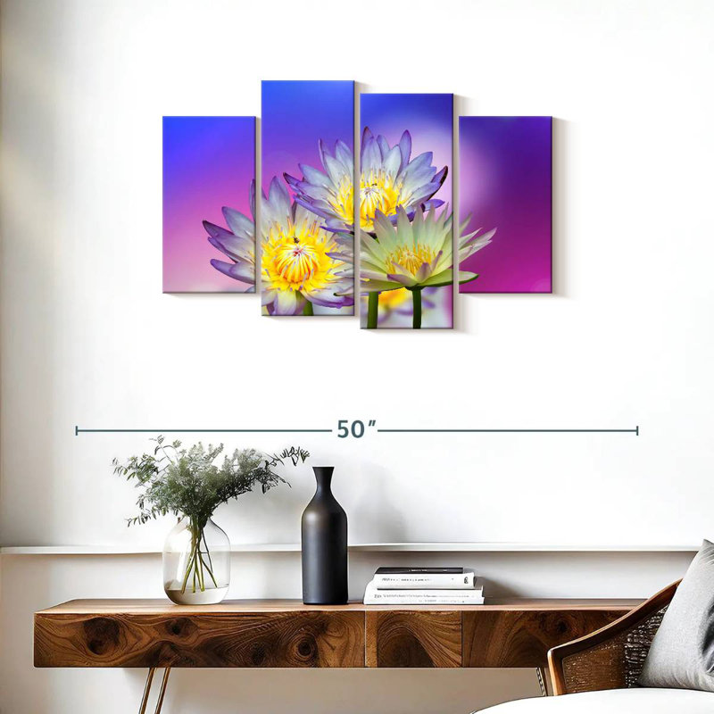 Harnek fleurs de lotus mauves, H 22 po x l 36 po