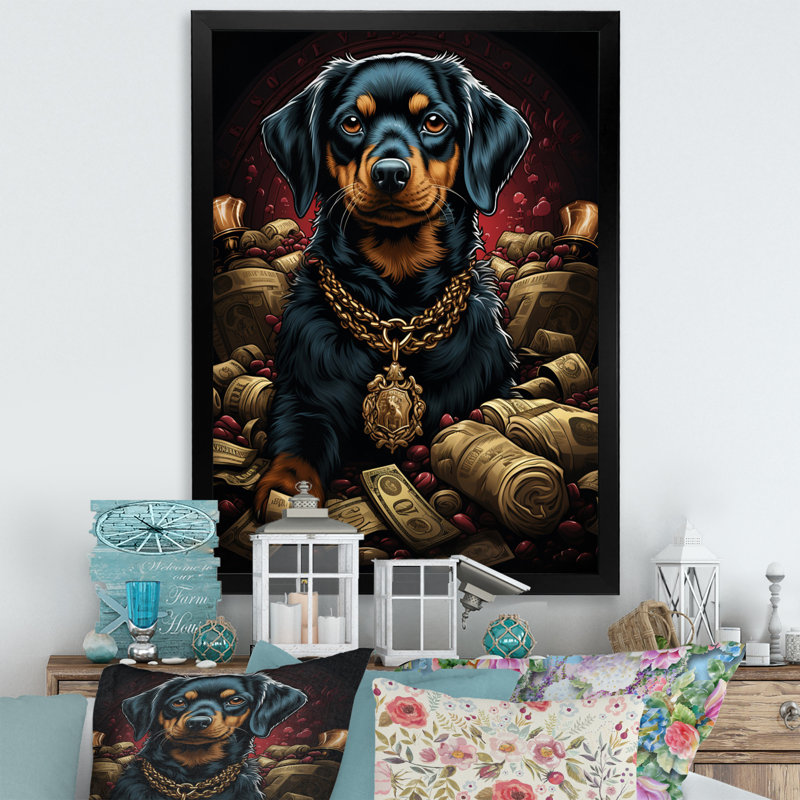 «Gangster Dachshund I» sur toile, Cadre simple noir, H 20 po x l 12 po x P 1 po