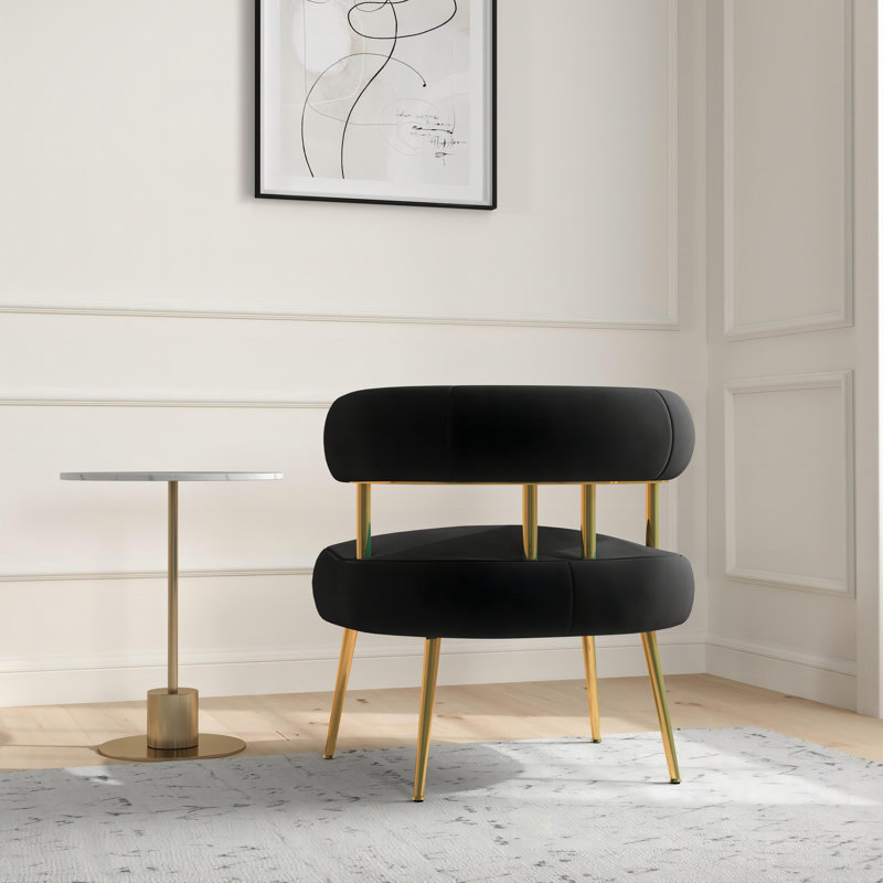 Chaise d'appoint en flanelle de bois rembourrée au design luxueux, Doré, Velours noir