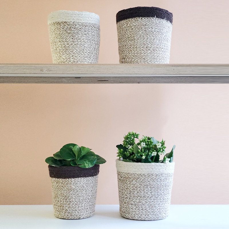 Ensemble de pots à fleurs en jute 2 pièces Agora, Brun / Ivoire