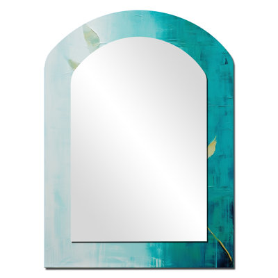 «Turquoise Abstract Leaf Harmony - Leaves Arch», miroir mural décoratif asymétrique turquoise, impression sur métal
