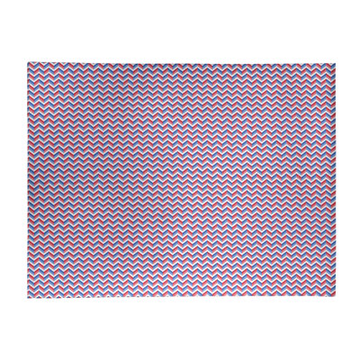 Tapis à chevrons bleu/rouge fait main