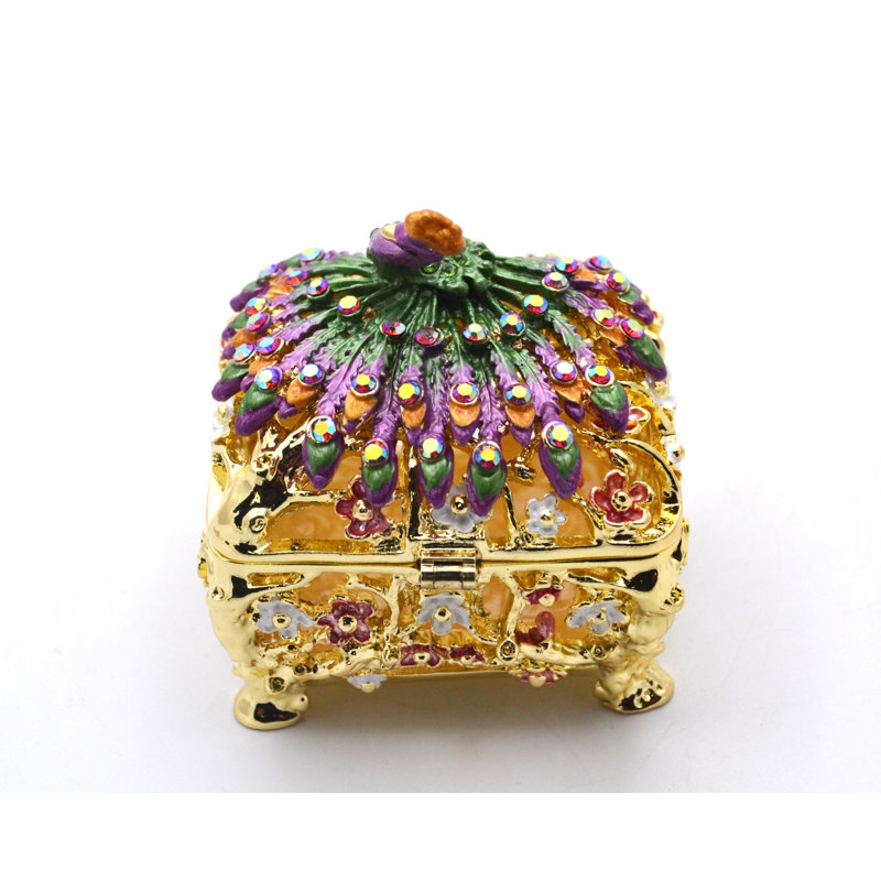 Boîte à bijoux paon avec cristaux autrichiens