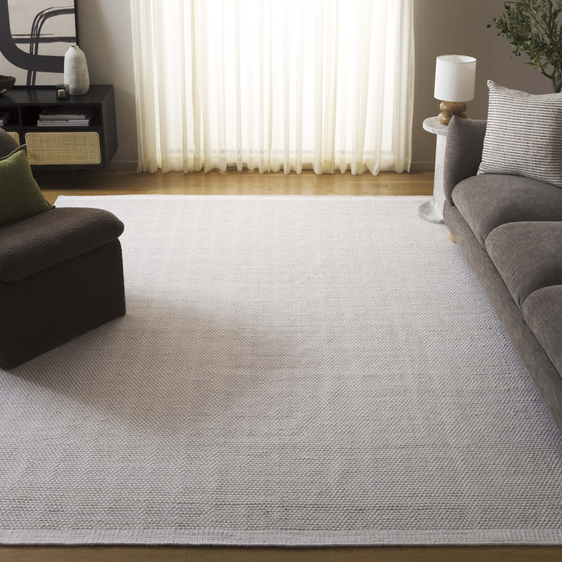 Tosia Hand Woven Wool/Cotton Solid Color Rug in Ivory, Rectangle 8' x 10'