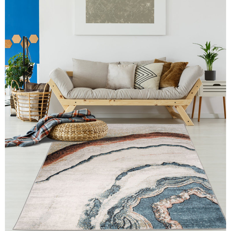 Tapis blanc / bleu / brun Amid, Rectangle 7 pi 10 po x 10 pi 6 po