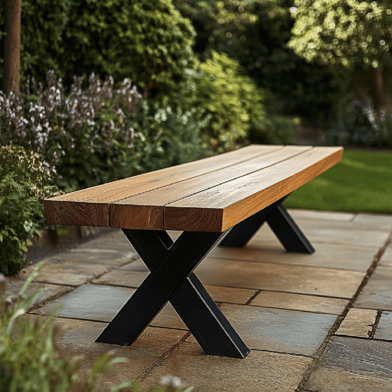 Rustic Iroko Outdoor Garden Bench, 45cm H x 90cm W x 35cm D