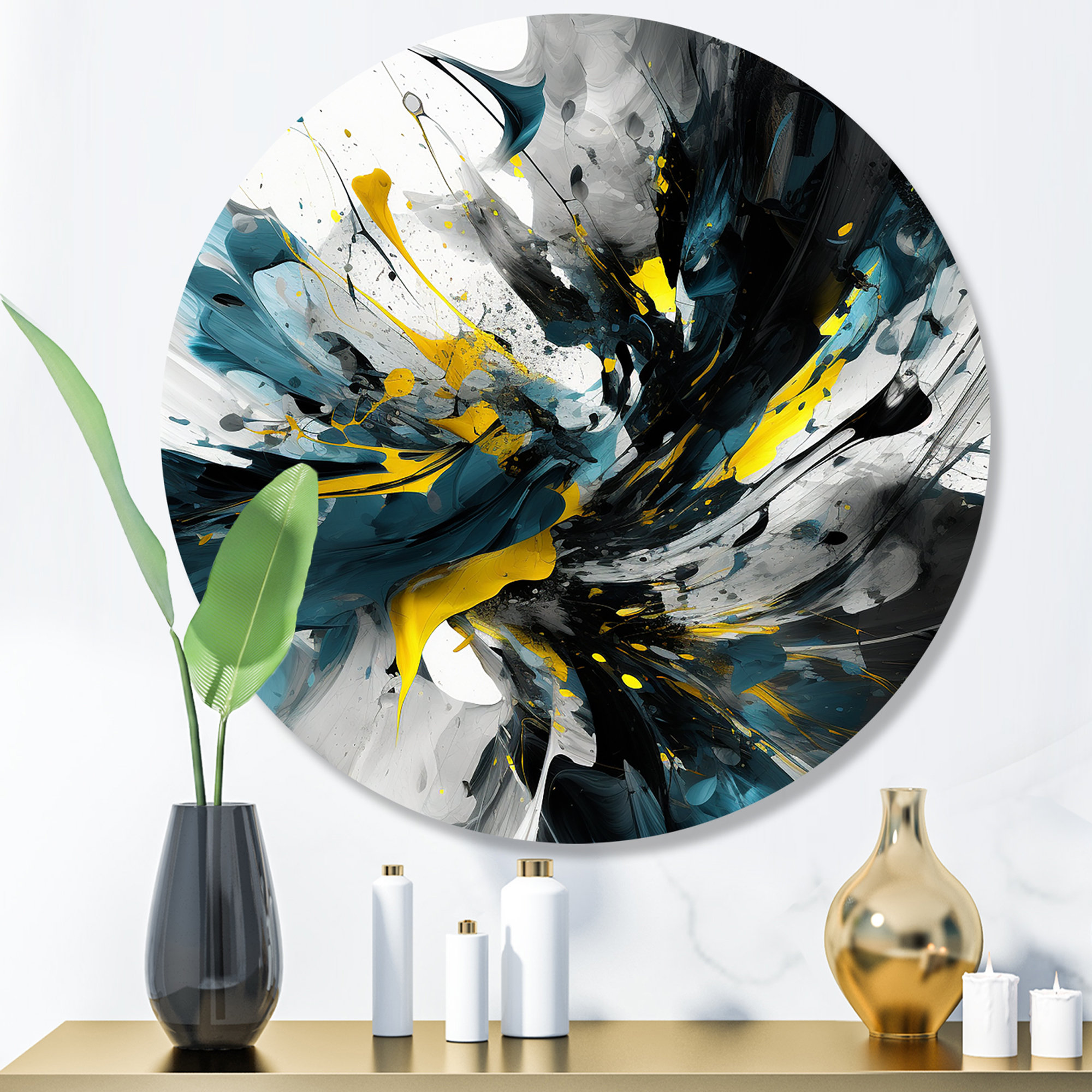 Ivy Bronx Yellow Green Transcendent Liquid Ink - Abstract Marble Round ...
