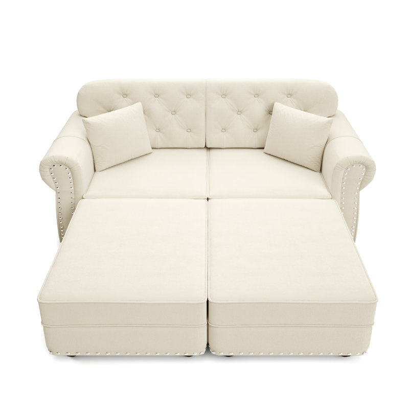 Canapé Velzavian Mid-Century, 2 Ottoman+ 2 Seat, White