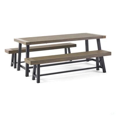 Ensemble de salle à manger d'extérieur en bois d'acacia, gris et métal rustique