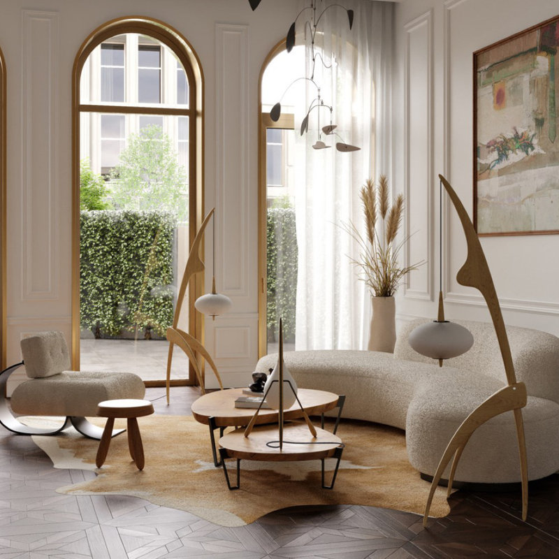 Praying Mantis Floor Lamp, Natural Oak