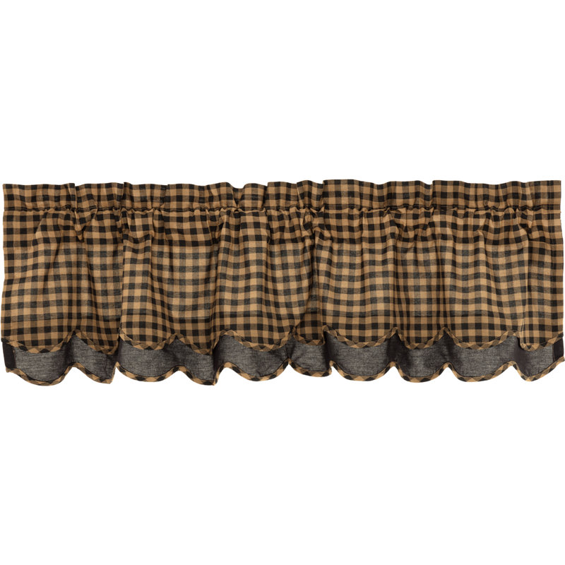 Cantonnière festonnée en coton à carreaux Zenaide, l 60 po x L 16 po, Noir