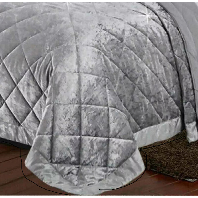 Velvet Bedspread with Pillow Shams Included, Double Bedspread+ 2 Standard Shams, Silver