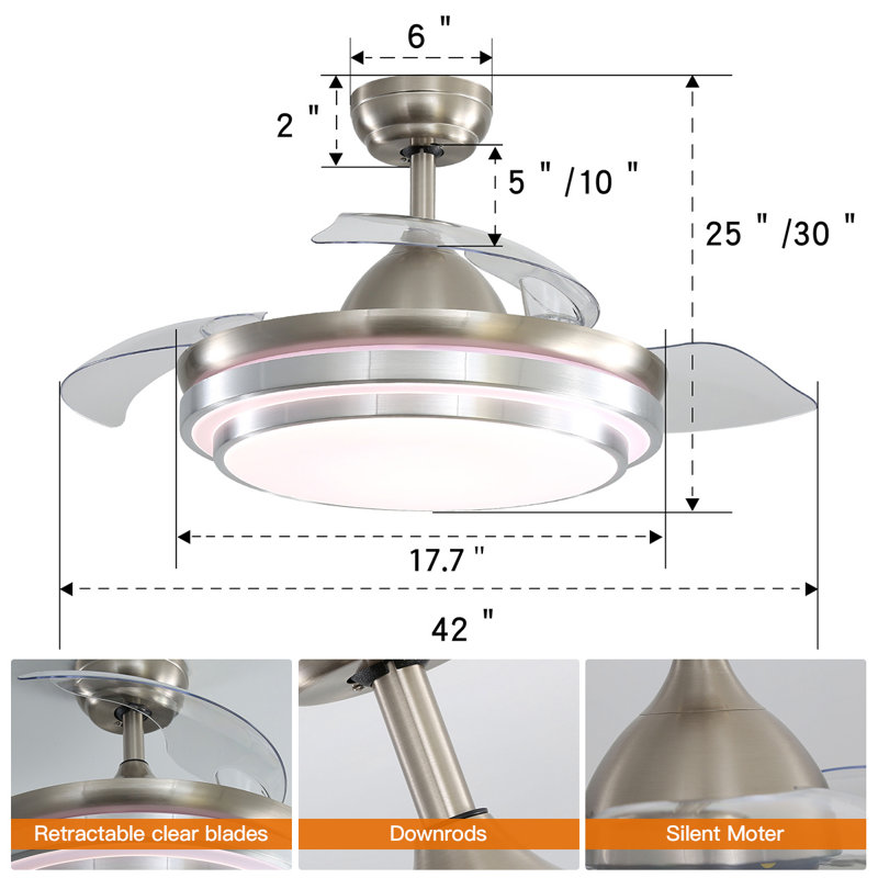 Ceiling Fan with LED Lights, Sand Nickel