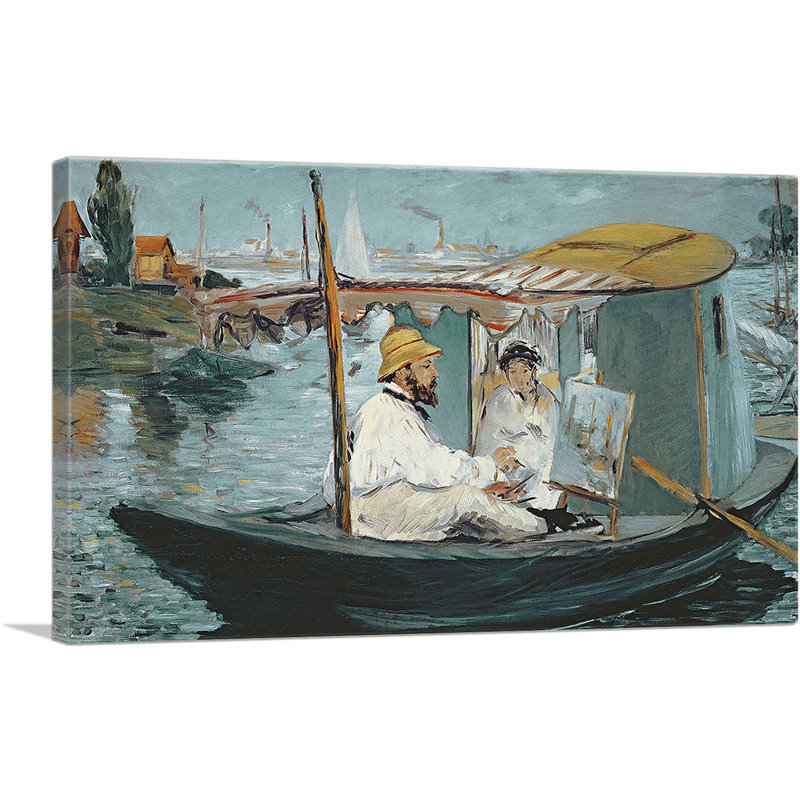 «Monet in His Floating Studio 1874» par Edward Manet, reproduction d'art sur toile tendue, H 12 po x l 18 po x 1,5 po