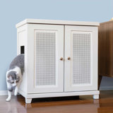 The Refined Litter Box - Wood Cat Litter Box Enclosure Cabinet With Drawer, Cane Style