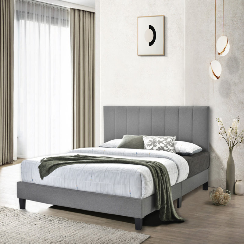 Lit plateforme tapissier Akib, Grand, gris