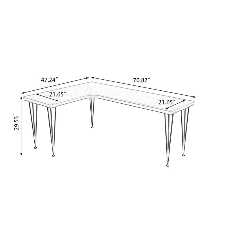 Bureau rectangulaire brun et noir en bois massif et fer, Retour à gauche, H 29,53 po x l 70,87 po x P 47,24 po