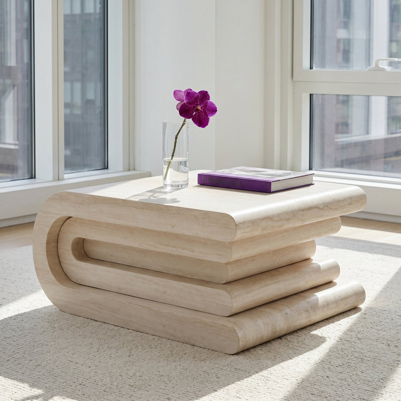 Table basse en faux travertin 33,86 po avec base stratifiée, table d'appoint moderne pour le salon, aucun assemblage requis