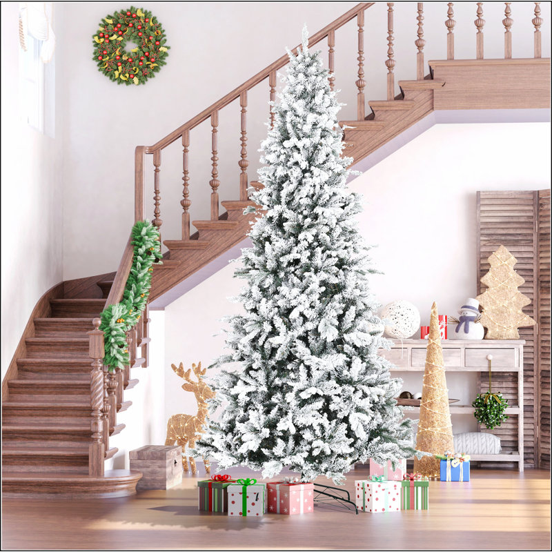 Arbre de Noël artificiel enneigé 9 pi avec 616 branches de cèdre réalistes, ouverture automatique, décoration de Noël, vert