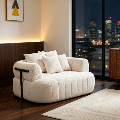 Chaise longue surdimensionnée de 64 pouces sans dossier, support en métal, revêtement Boucle, assise profonde, canapé-lit confortable et confortable pour le salon et la chambre à coucher