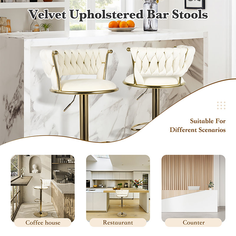 Tabourets de bar luxueux et touffetés - Hauteur réglable, sièges de cuisine / bar élégants, Beige